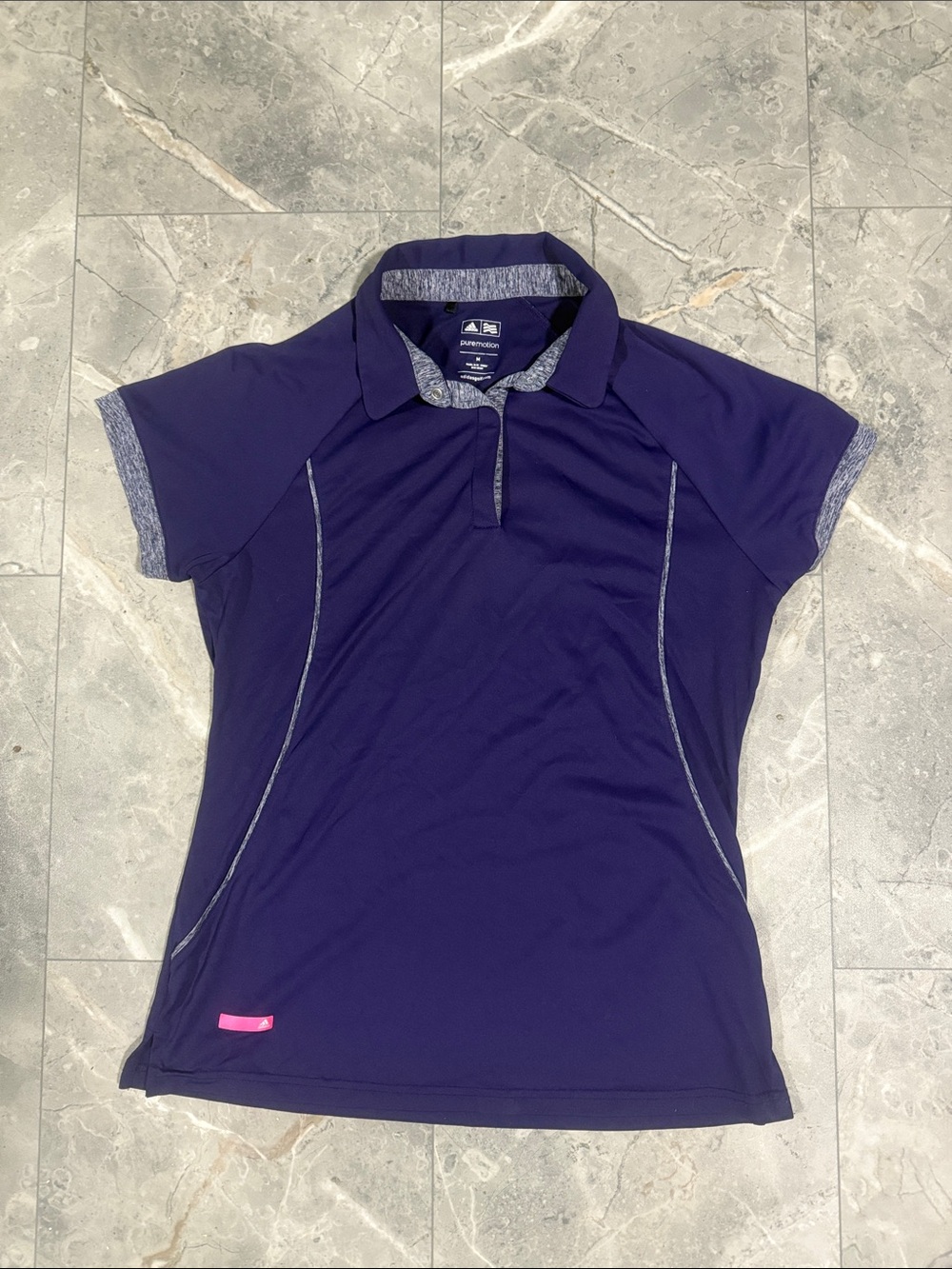 adidas Women's Deep Purple Polo Top with Heather Gray Trim